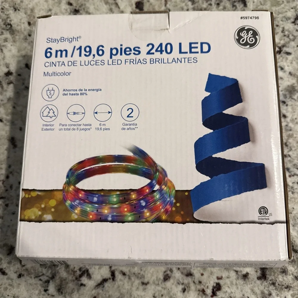 GE 5974798 240CT MULTI COLOR COOL BRIGHT LED TAPE LIGHT 19.6' IN/OUT - NEW!